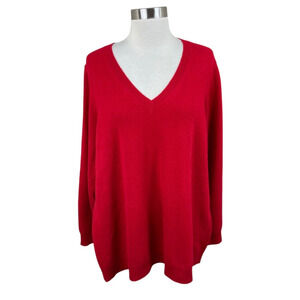 Charter Club NEW 3X Red 100% Cashmere V Neck Sweater Quiet Luxury Classic
